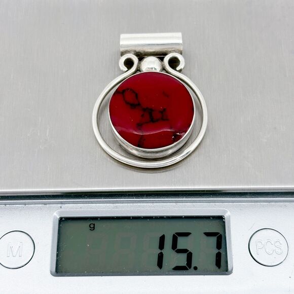 Vintage Mexico Sterling Silver 925 3.7cm Red Jasper Slide Pendant - Picture 6 of 7